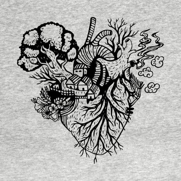 Anatomical Black and white Fantasy Hearh beating Illustration by BlindVibes